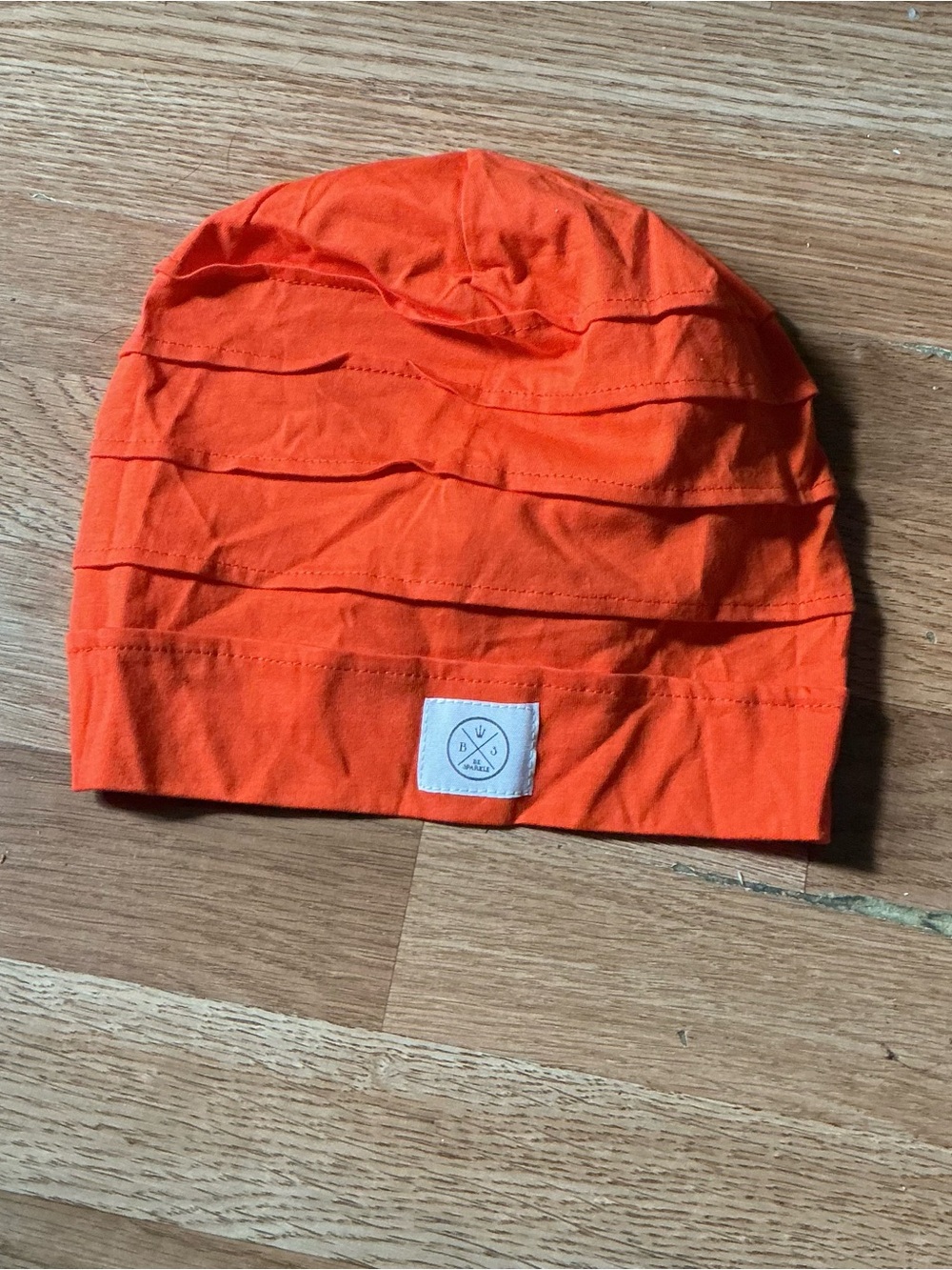 Kids Orange Knit Beanie with Logo Patch